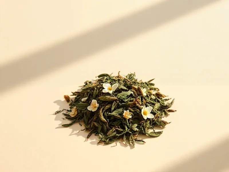 Green tea leaves mixed with jasmine flowers