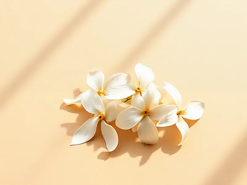 White tiaré flowers arranged like a pinwheel