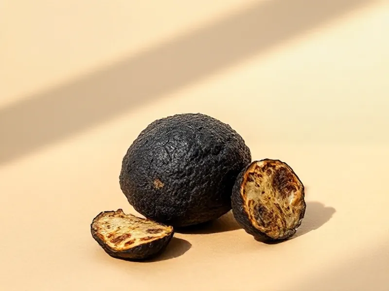 Whole black truffle and a slice