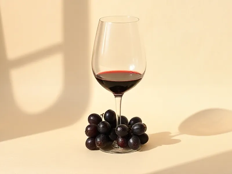 Glass of red wine with a bunch of grapes