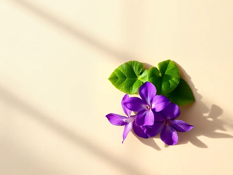 Small bouquet of mauve violets and heart-shaped leaves